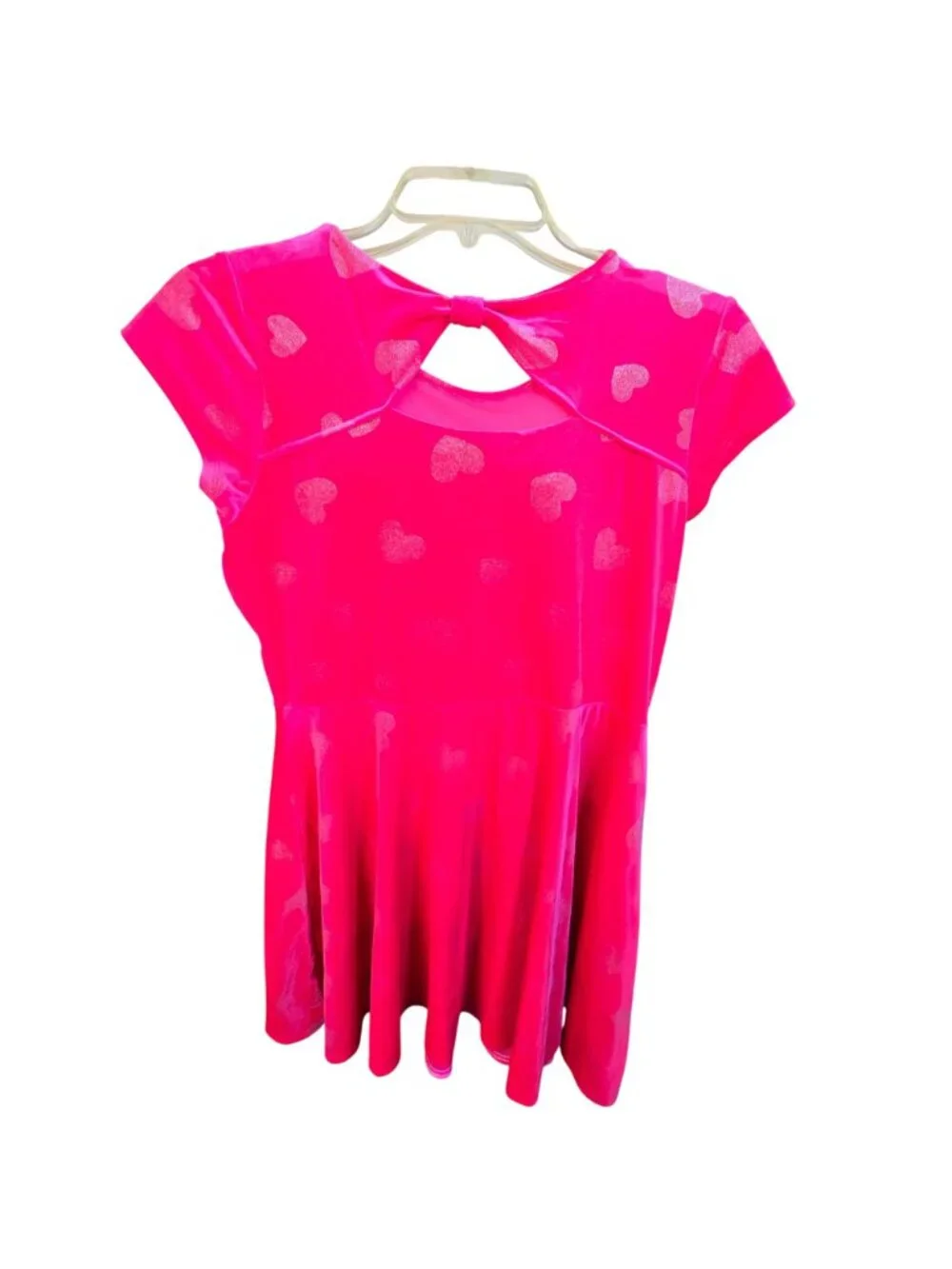 Girls Pink Heart Print Dress With Bow Detail Size 16 The Childrens Place JJ4358